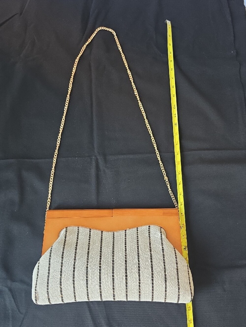 Striped Knit Clutch in Cream and Black with Tan Accent - Picture 4 of 10